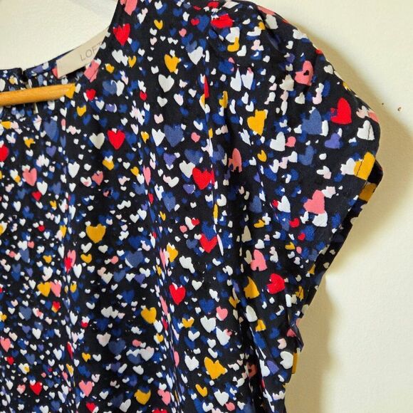 EUC LOFT HEARTS PRINT COLORFUL TOP BABYDOLL STYLE SIZE SMALL - Picture 7 of 16